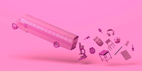 Повернемося Шкільної Концепції Шкільний Автобус Рухомими Навчальними Єктами Ілюстрація Копіюю — стокове фото