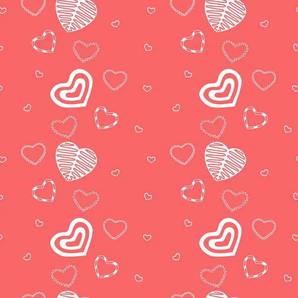 Seamless Pattern White Hearts Coral Background Simple Romantic Hearts Great — Stock Vector