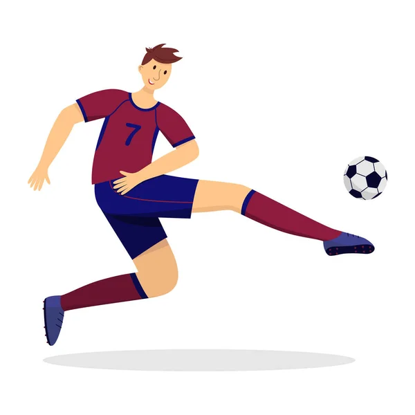 Footballer Uniform Quick Shooting Ball Soccer Player Action Isolated White — Stock Vector