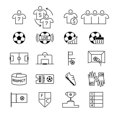 Soccer line icon set. Included the icons as ball, player, live, statistics, captain's armband and more. Football symbols collection, logo illustrations, vector sketches sport game signs, championship
