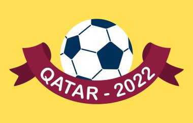 Soccer ball with a scarf. Football championship in Qatar. Sport poster, modern banner design. Vector illustration in flat style