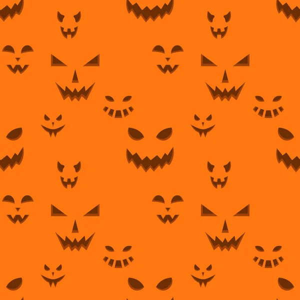 Halloween Seamless Pattern Emotions Pumpkins Scary Carved Faces Orange Background — Stock Vector
