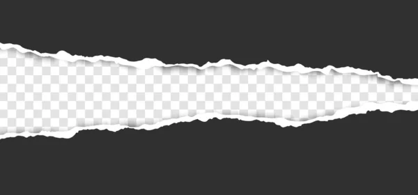 Torn, realistic, ripped strip of dark grey paper with a light shadow on a transparent background. Torn cardboard. — Stock Vector