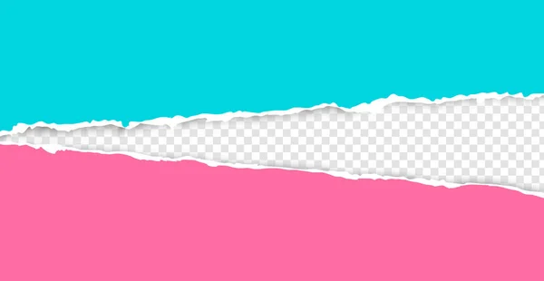 Realistic, torn, ripped strip of pink and blue paper with a light shadow on a transparent background. Torn cardboard. — Stockvector