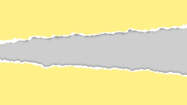 Bande réaliste, déchiré, déchiré de papier jaune avec une ombre claire sur un fond gris. Carton déchiré. — Image vectorielle