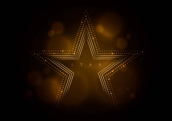 Glödande gyllene stjärna, utmärkelse mall på svart bakgrund. Stockvektor