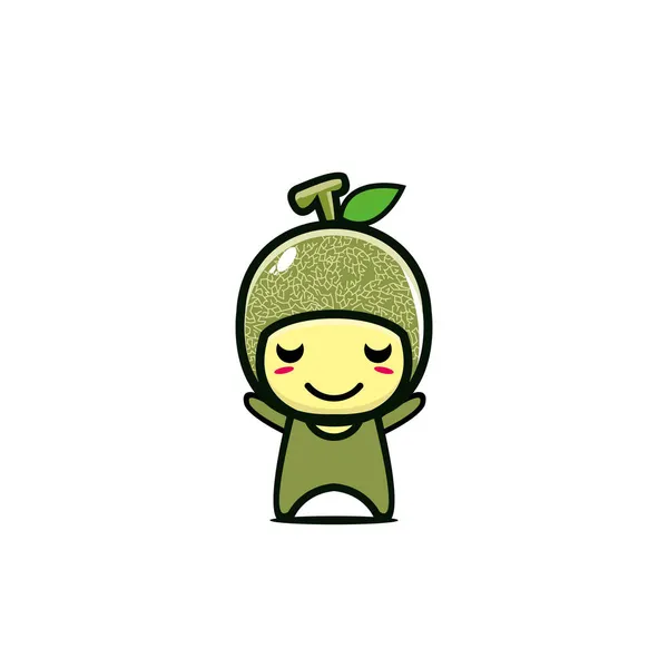 Carino Melone Personaggio Dei Cartoni Animati Frutta Semplice Disegno Illustrazione — Vettoriale Stock