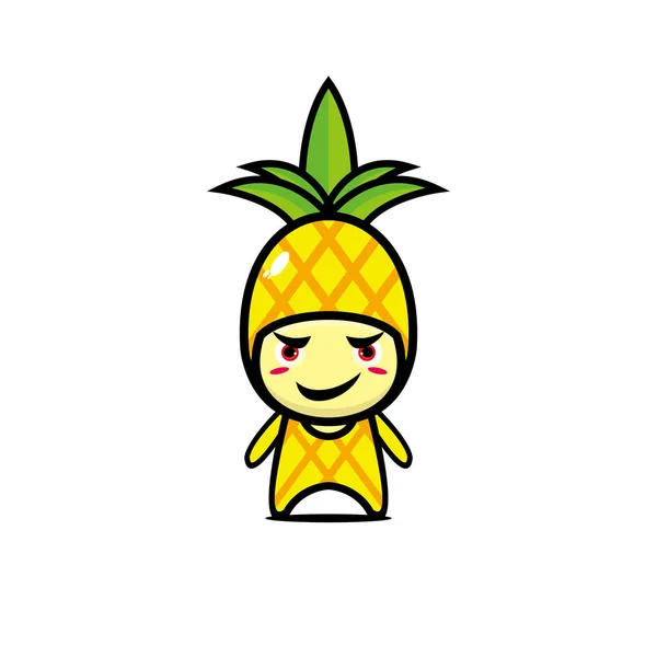 Cute Postać Kreskówki Ananasowej Cartoon Płaski Styl Kawaii Charakter Ilustracji — Wektor stockowy