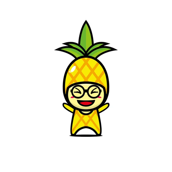 Mignon Personnage Dessin Animé Ananas Dessin Animé Style Plat Design — Image vectorielle