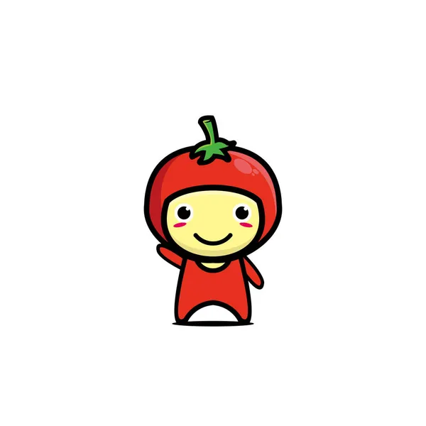 Mignon Personnage Dessin Animé Tomate Illustration Personnages Bande Dessinée Style — Image vectorielle