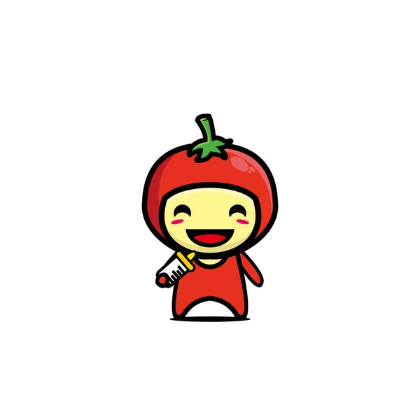 Mignon Personnage Dessin Animé Tomate Illustration Personnages Bande Dessinée Style — Image vectorielle