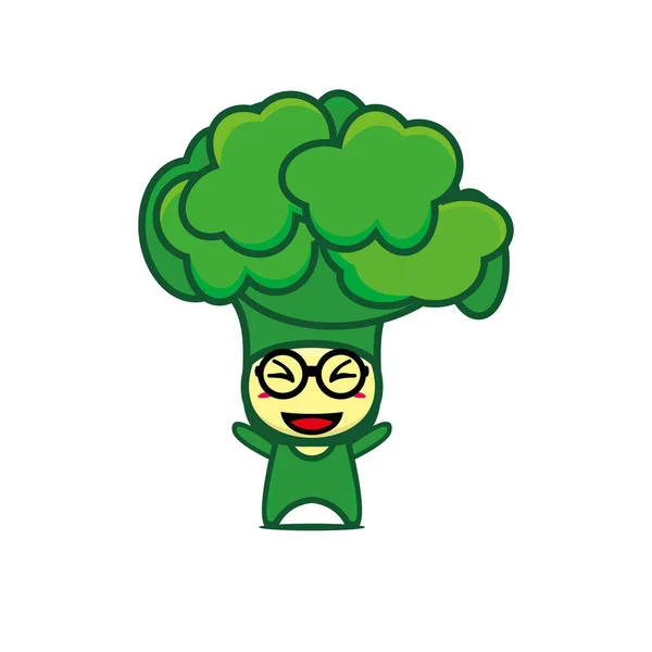 Cute Zabawny Charakter Brokuły Warzywa Wektor Kreskówki Kawaii Postać Projekt — Wektor stockowy