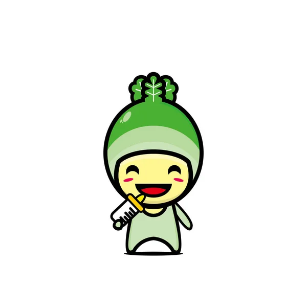 Cute Smiling Funny Cabbage Vegetable Vector Flat Style Cartoon Kawaii — Stock Vector