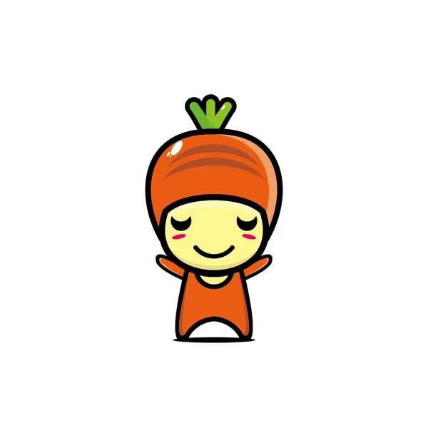 可爱的笑着可笑的胡萝卜蔬菜的性格 矢量平面卡通卡通人物设计 因白人背景而被隔离 — 图库矢量图片