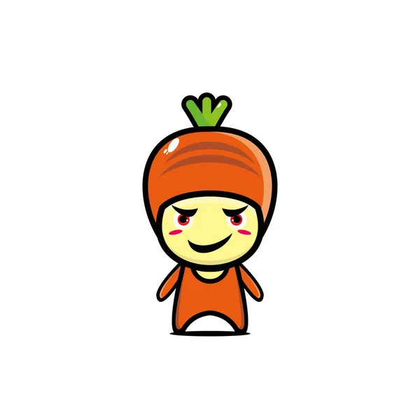 可爱的笑着可笑的胡萝卜蔬菜的性格 矢量平面卡通卡通人物设计 因白人背景而被隔离 — 图库矢量图片