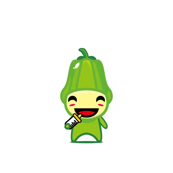 Linda Sonrisa Chayote Divertido Vegetal Dibujos Animados Vectorial Kawaii Carácter — Vector de stock