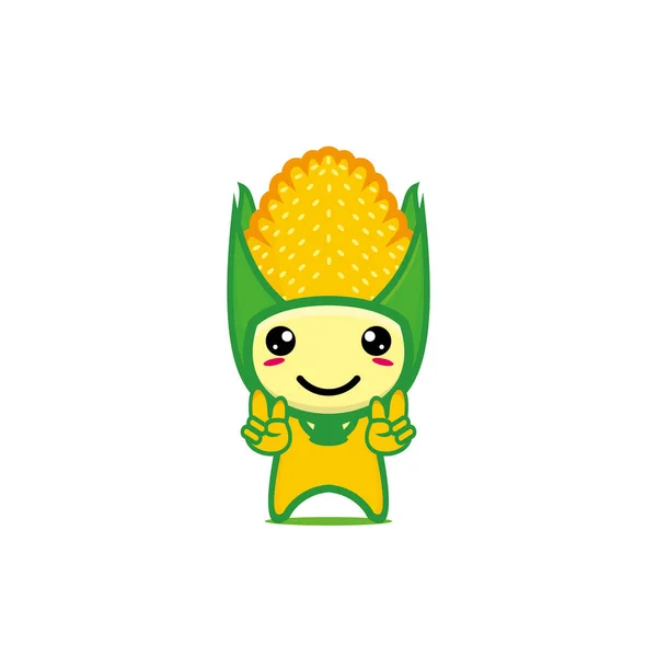 Roztomilý Vtipný Kukuřičný Zeleninový Charakter Vektor Karikatura Kawaii Charakter Ilustrace — Stockový vektor
