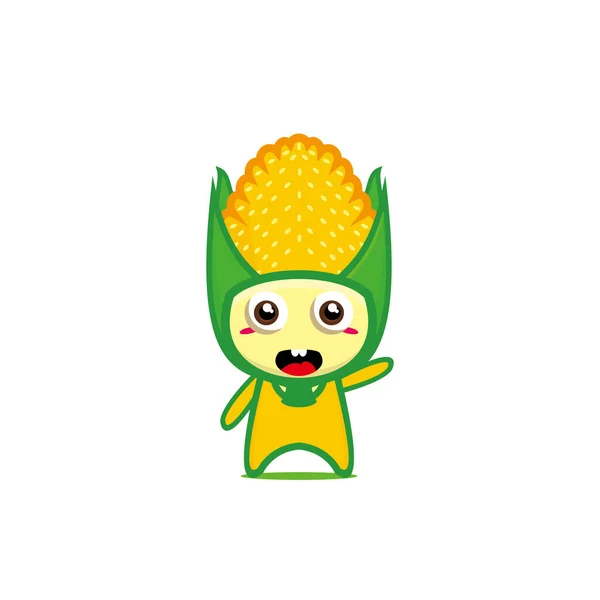 Roztomilý Vtipný Kukuřičný Zeleninový Charakter Vektor Karikatura Kawaii Charakter Ilustrace — Stockový vektor