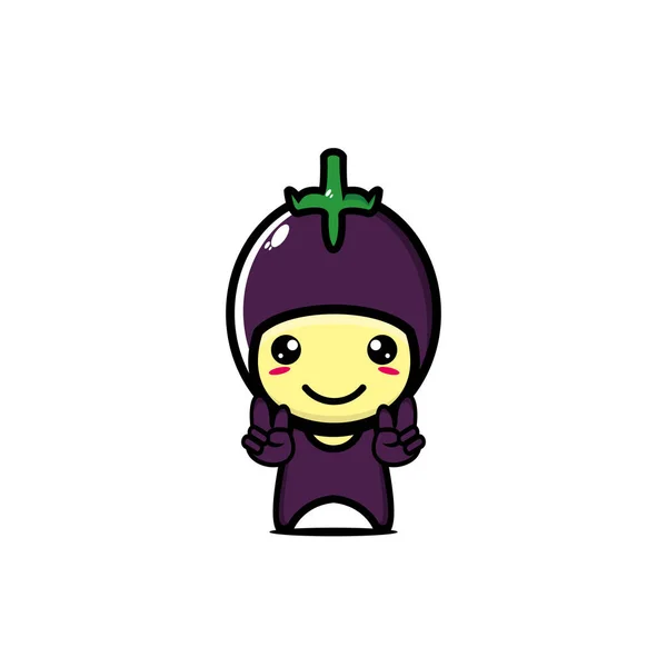 Leuke Grappige Lachende Aubergine Karakter Vector Platte Stijl Cartoon Illustratie — Stockvector