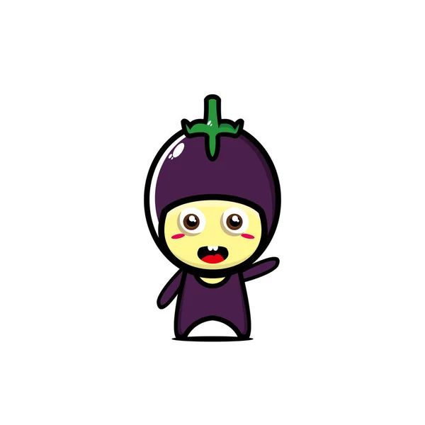 Mignon Drôle Souriant Caractère Aubergine Illustration Vectorielle Dessin Animé Style — Image vectorielle