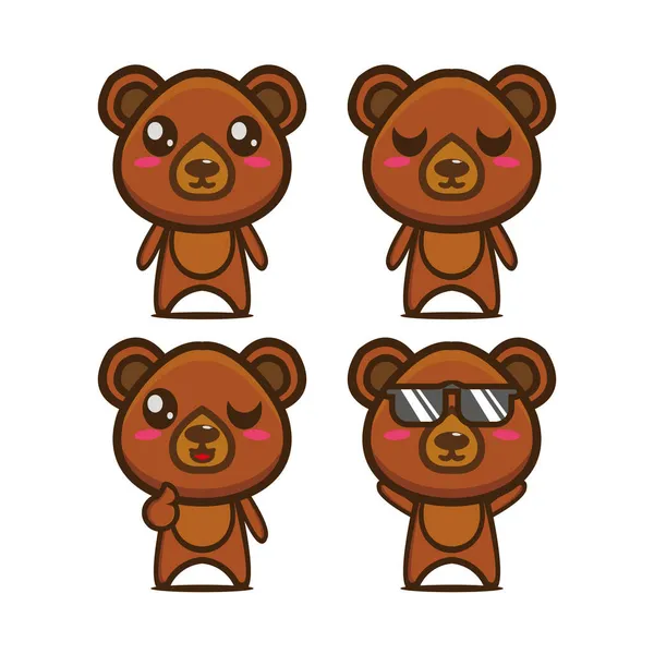 Conjunto Urso Bonito Coleção Ilustração Vetorial Urso Mascote Personagem Desenho —  Vetores de Stock