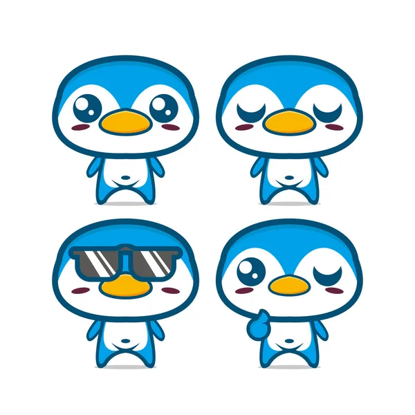 Милая Коллекция Пингвинов Векторная Иллюстрация Персонажа Талисмана Пингвина Плоским Мультяшным — стоковый вектор