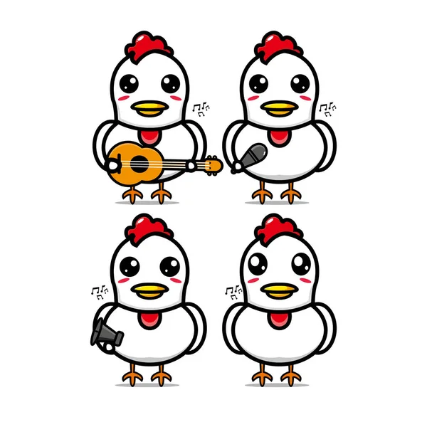 Ensemble Poulets Collection Contenant Des Instruments Musique Mascotte Personnage Dessin — Image vectorielle