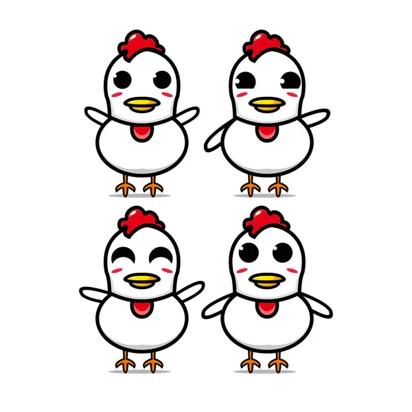 Mignon Ensemble Poulet Collection Illustration Vectorielle Personnage Mascotte Poulet Dessin — Image vectorielle