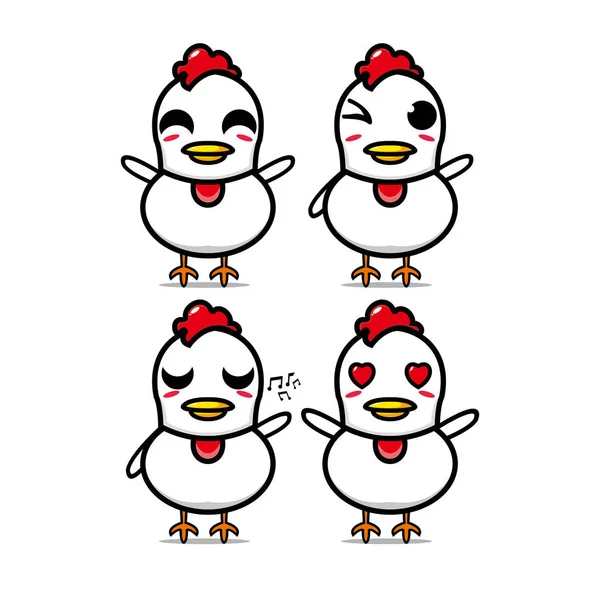 漂亮的鸡群集合 矢量插图鸡吉祥物字符平坦的卡通风格 被白色背景隔离 可爱的人物鸡肉吉祥物标志概念捆扎 — 图库矢量图片