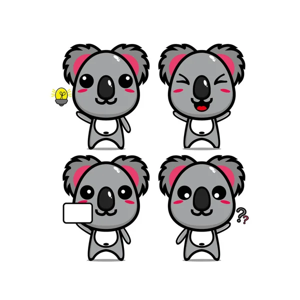 Mignon Ensemble Koala Collection Illustration Vectorielle Mascotte Koala Personnage Dessin — Image vectorielle