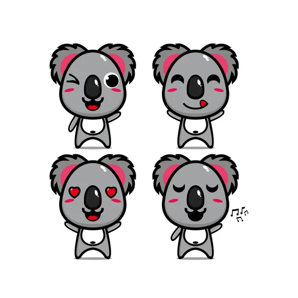 Coleção Conjuntos Coala Bonito Ilustração Vetorial Personagem Mascote Koala Desenho — Vetor de Stock