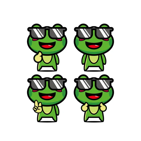 收集可爱的夏季青蛙集 矢量图为平面卡通人物吉祥物 被白色背景隔离 可爱人物青蛙吉祥物标识捆绑概念 — 图库矢量图片
