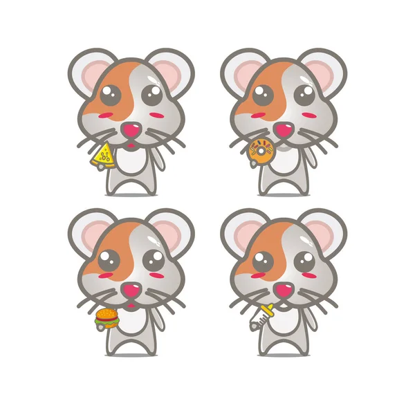 Sammlung Hamstersets Mit Lebensmitteln Vector Illustration Flachen Stil Comic Figur — Stockvektor
