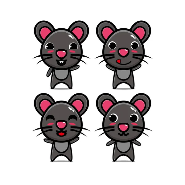 Bonito Conjunto Mouse Coleção Ilustração Vetorial Personagem Mascote Mouse Desenho — Vetor de Stock