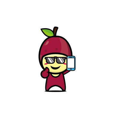 Tatlı tutku meyveli çizgi film karakteri. Çizgi film kawaii karakter çizim ikonu vektörü. Beyaz arka planda resim. Tutku meyvesi kavramı komik gelir.