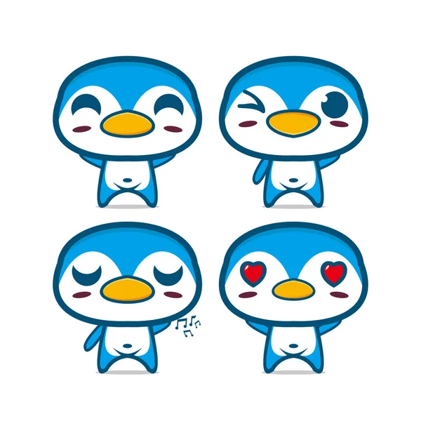 Niedliche Pinguin Set Sammlung Vektor Illustration Von Pinguin Maskottchen Charakter — Stockvektor