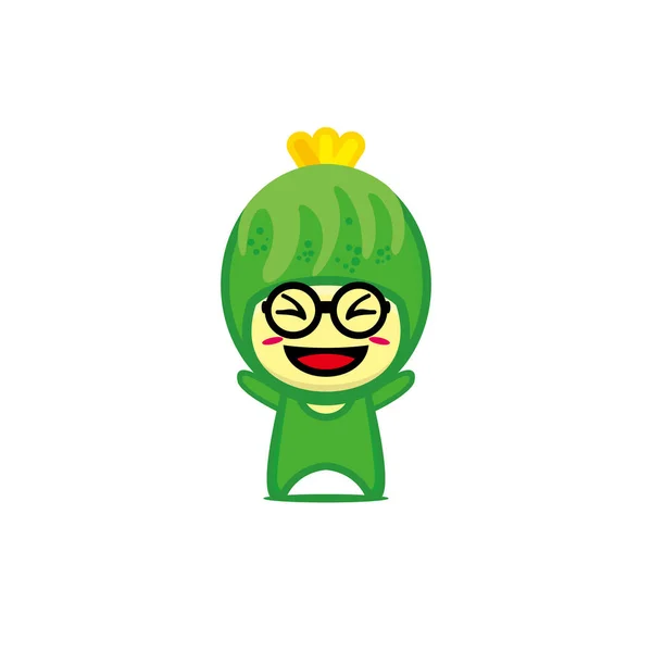 Bonito Sorrindo Engraçado Personagem Pepino Vetor Kawaii Personagem Vegetal Desenho —  Vetores de Stock