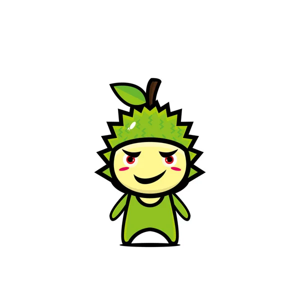 Leuke Glimlachende Durian Karakter Cartoon Vector Kawaii Platte Stijl Cartoon — Stockvector
