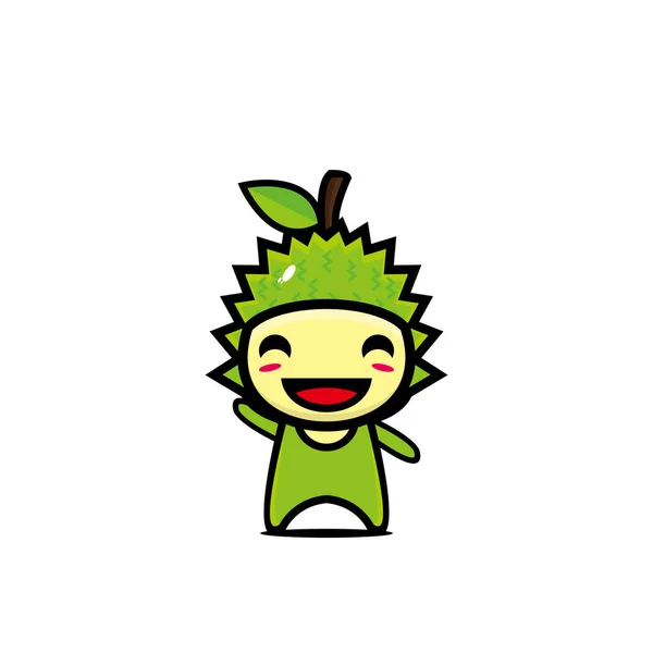 Cute Smiling Durian Character Cartoon Vector Kawaii Flat Style Cartoon — Stock Vector