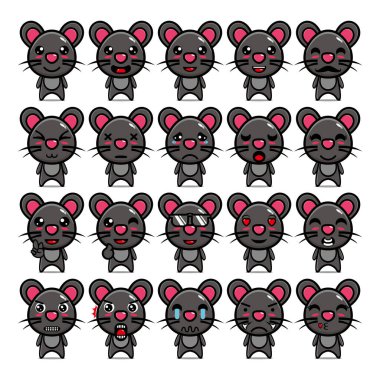 Set collection of cute mouse cartoon mascot design character. Isolated on white background. Cute character mascot logo idea bundle concept