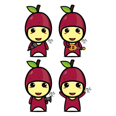 Sevimli tutkulu meyve maskotu koleksiyonu. Beyaz bir arka planda izole edilmiş. Şirin karakter maskot logosu fikir paketi kavramı