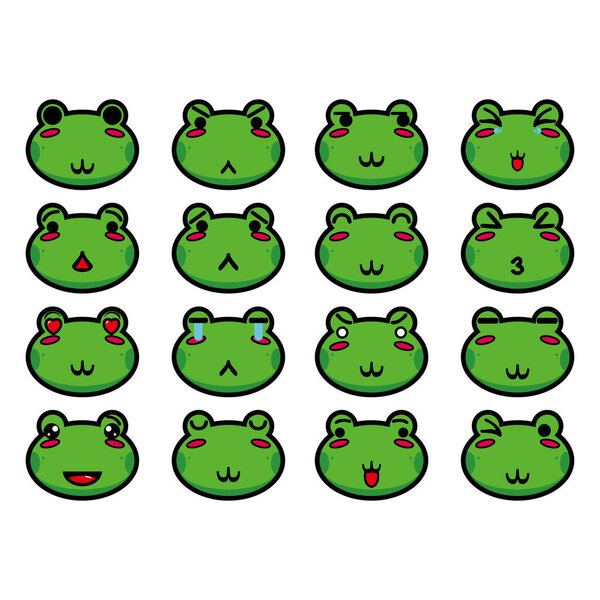 Vector set collection of cute frog head cartoon mascot design character isolated on white background