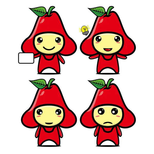 Beyaz arkaplanda izole edilmiş şirin guava meyve kostümlü maskot tasarımı koleksiyonu