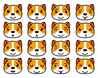 Şirin köpek maskotu tasarım karakteri koleksiyonu. Beyaz bir arka planda izole edilmiş. Şirin karakter maskot logosu fikir paketi kavramı