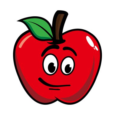 Gülümseyen elma çizgi film maskotu karakteri. Vektör illüstrasyonu beyaz arkaplanda izole edildi