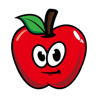 Gülümseyen elma çizgi film maskotu karakteri. Vektör illüstrasyonu beyaz arkaplanda izole edildi