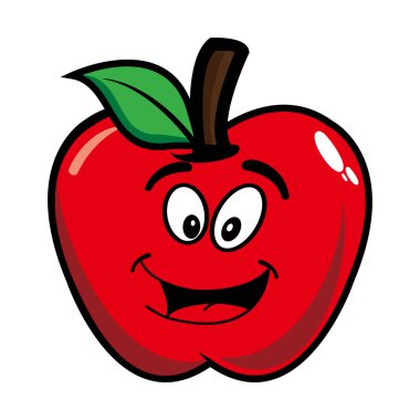 Gülümseyen elma çizgi film maskotu karakteri. Vektör illüstrasyonu beyaz arkaplanda izole edildi