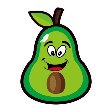Gülen avokado meyveli çizgi film karakteri. Vektör illüstrasyonu beyaz arkaplanda izole edildi