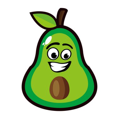 Gülen avokado meyveli çizgi film karakteri. Vektör illüstrasyonu beyaz arkaplanda izole edildi