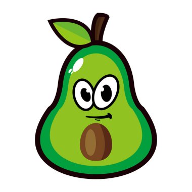 Gülen avokado meyveli çizgi film karakteri. Vektör illüstrasyonu beyaz arkaplanda izole edildi